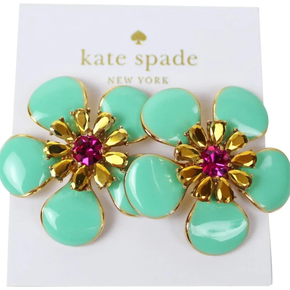 NWT Kate Spade Floral Stud Earrings, Green